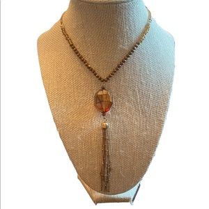 Extra Long Beaded Gold and Brown Tone Necklace